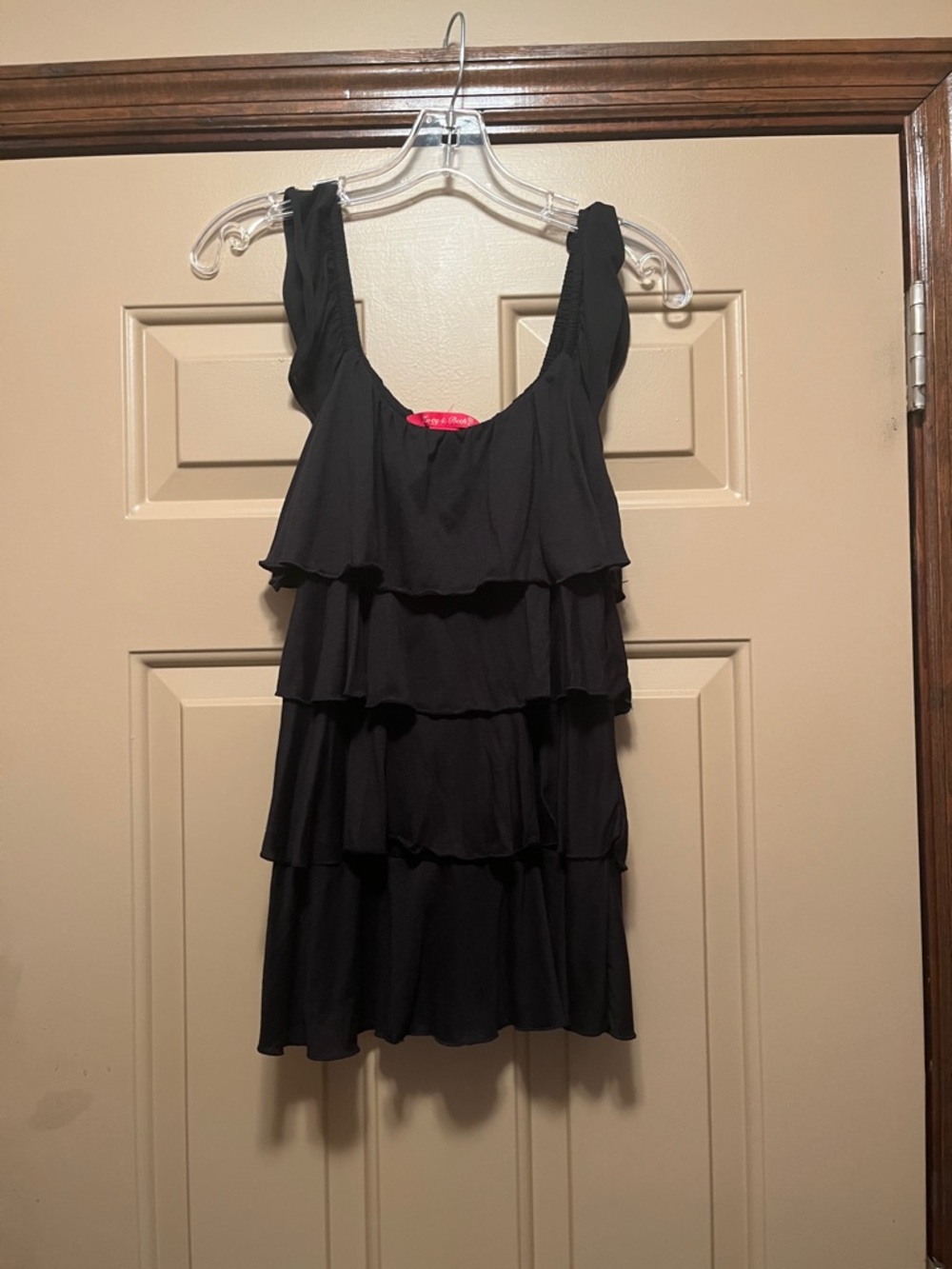 Black Tiered Ruffle Tank Top with Wide Straps